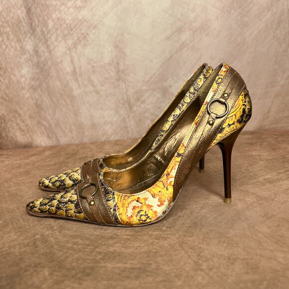 Aldo Multicolor Patchwork Pointed Toe Stiletto Rocaille High Heels Boho Y2K - Picture 2 of 11